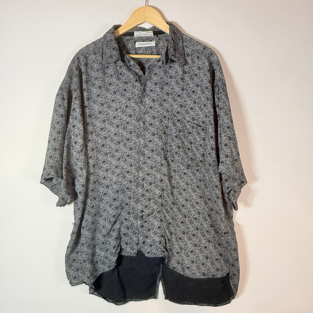 Vtg Generra Mens‎ XL Shirt Black Floral Mens Retro Club Rave Indie Grunge 90s